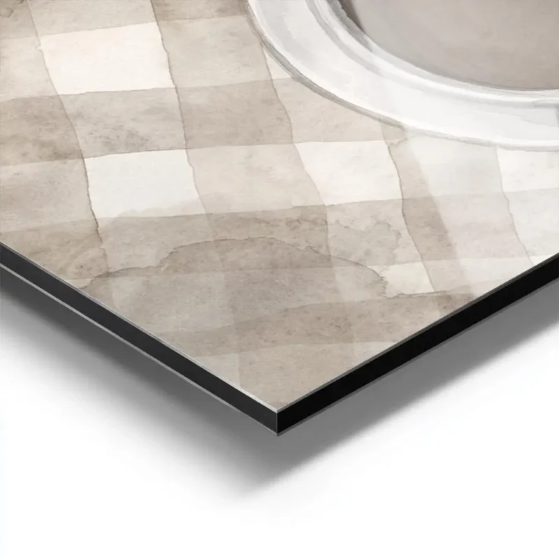 affiche de deux tasses de cafe cafe latte sur un plaid a carreaux blanc et beige aluminium.webp