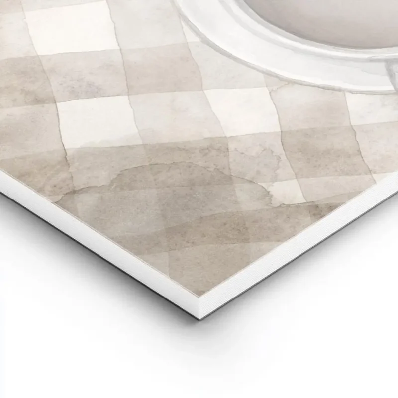 affiche de deux tasses de cafe cafe latte sur un plaid a carreaux blanc et beige lightpanel.webp