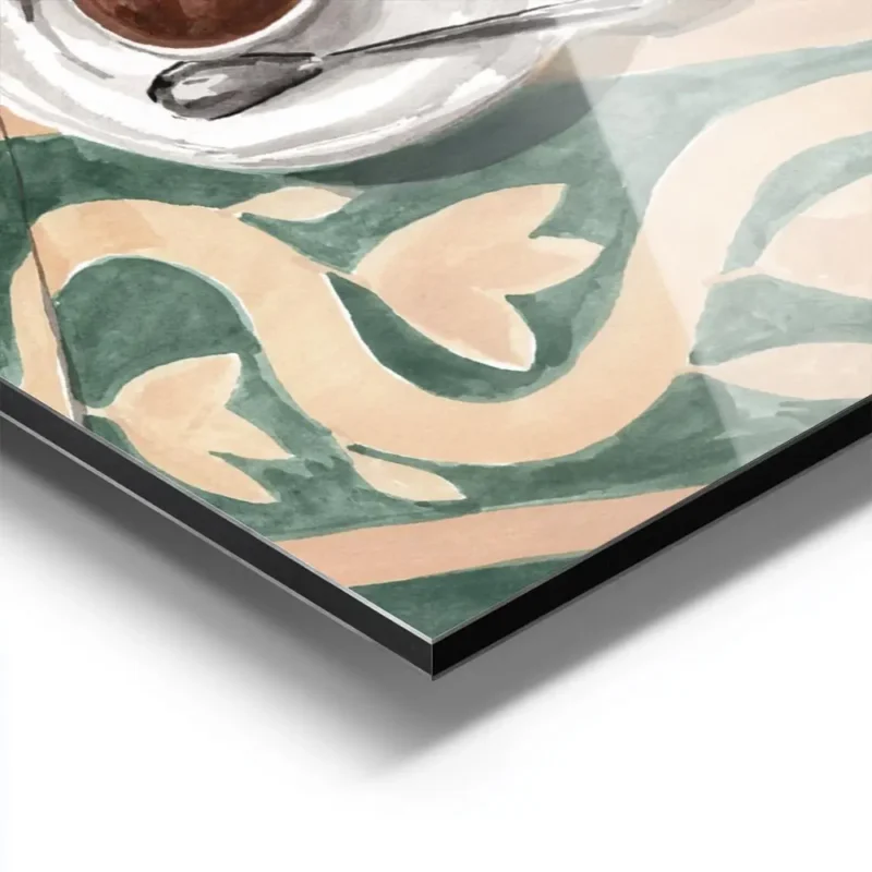 affiche de deux tasses de cafe italien blanc sur un sol carrele vert et beige av aluminium.webp