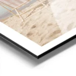 affiche de deux transats rayes beige et blanc sur une plage de sable ocean azur aluminium.webp