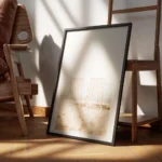 affiche de deux transats rayes beige et blanc sur une plage de sable ocean azur encadre.webp