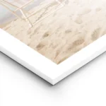affiche de deux transats rayes beige et blanc sur une plage de sable ocean azur lightpanel.webp