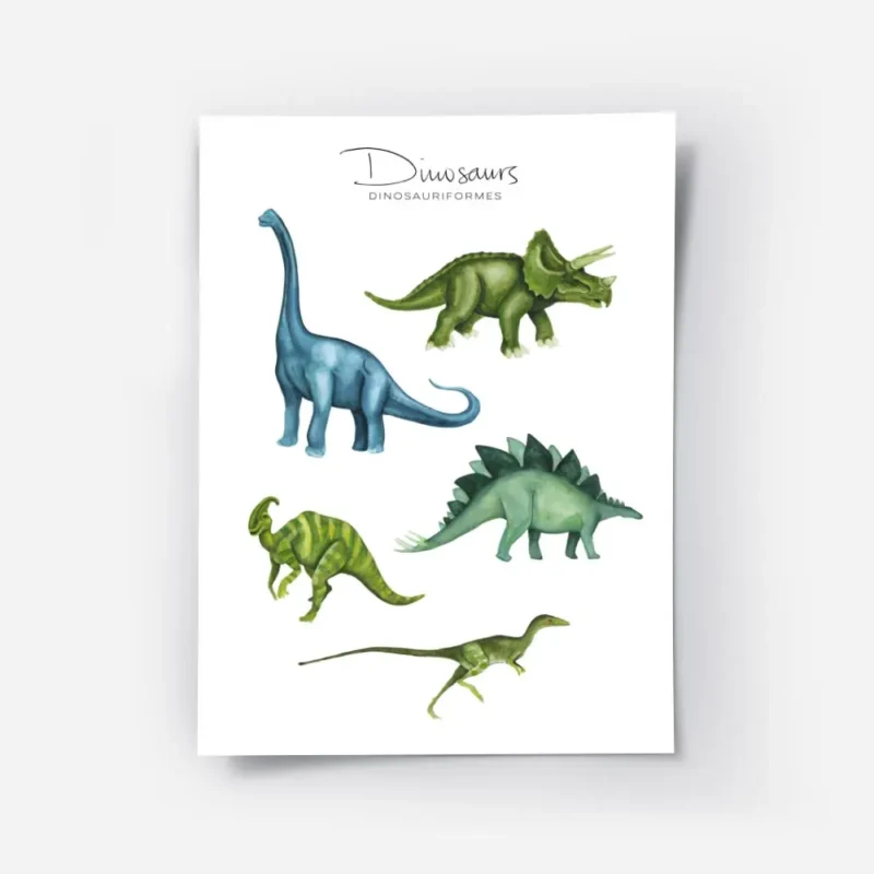 affiche de dinosaures colores style illustration pour enfants avec un brachiosau.webp