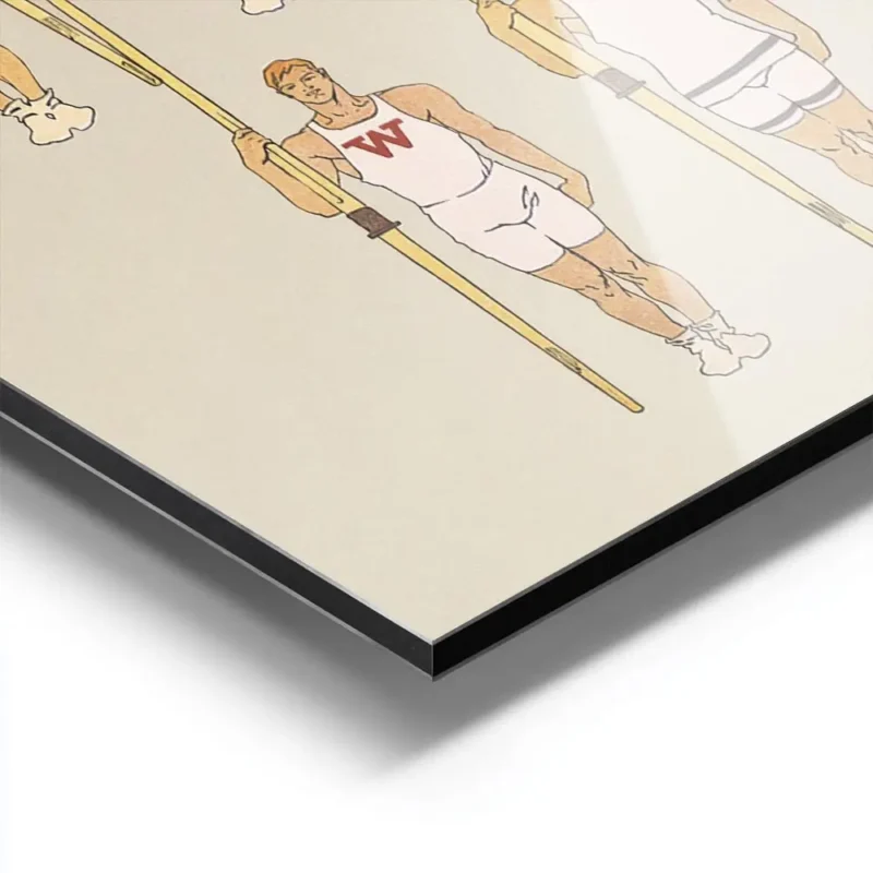 affiche de dix rameurs en trois rangees avec des avirons colores vetus duniforme aluminium.webp