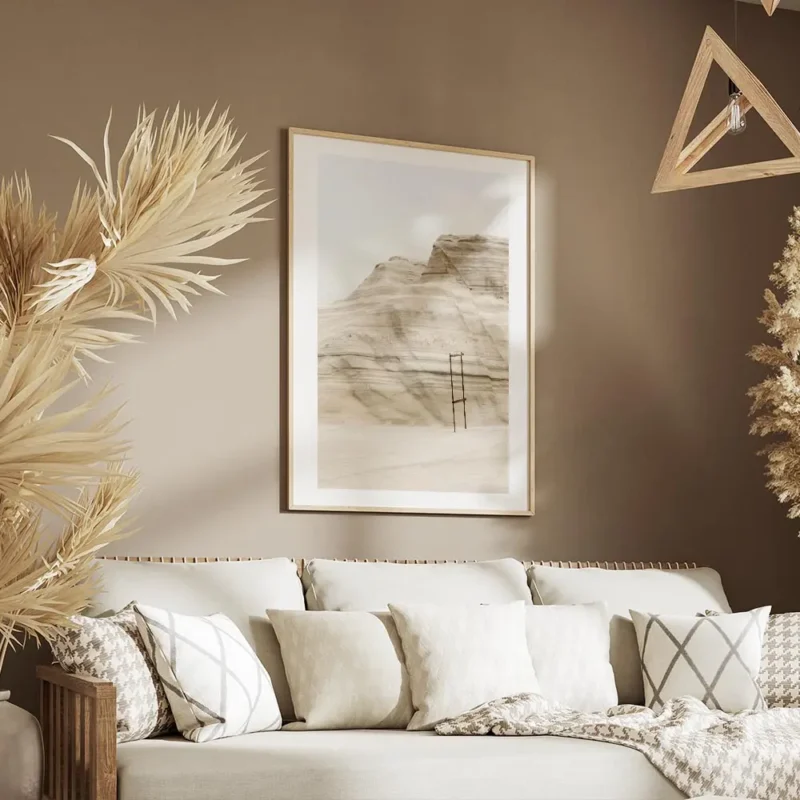 affiche de falaises de gres beige avec des couches horizontales et une echelle r salon.webp