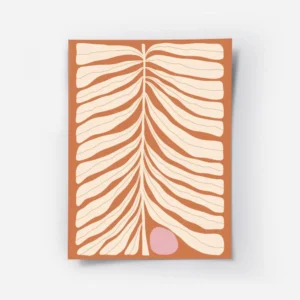 affiche de feuille beige abstraite avec un cercle rose sur fond orange rouille t.webp