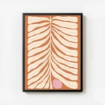 affiche de feuille beige abstraite avec un cercle rose sur fond orange rouille t avec cadre.webp