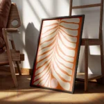 affiche de feuille beige abstraite avec un cercle rose sur fond orange rouille t encadre.webp