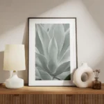 affiche de feuilles dagave vertes rapprochees avec un degrade de couleurs claire meuble.webp