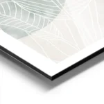 affiche de feuilles de ficus blanches avec un cercle vert et un fond beige style aluminium.webp