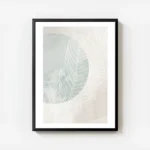affiche de feuilles de ficus blanches avec un cercle vert et un fond beige style avec cadre.webp