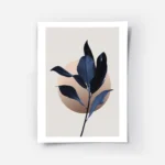 affiche de feuilles de magnolia bleu fonce avec un cercle illustre graphique sur.webp