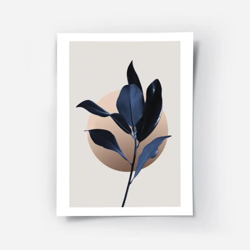 affiche de feuilles de magnolia bleu fonce avec un cercle illustre graphique sur.webp