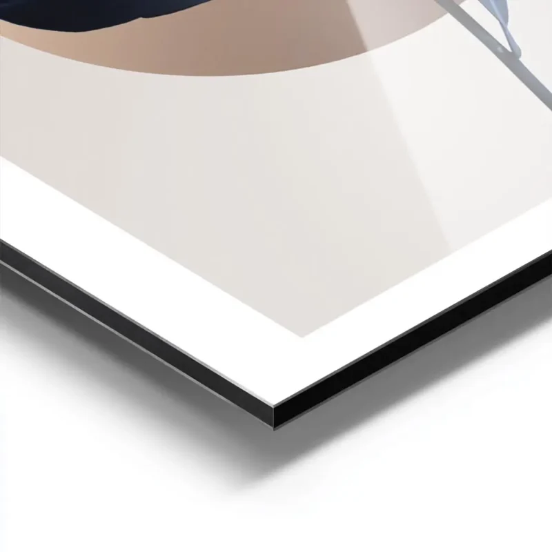 affiche de feuilles de magnolia bleu fonce avec un cercle illustre graphique sur aluminium.webp