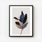 affiche de feuilles de magnolia bleu fonce avec un cercle illustre graphique sur avec cadre.webp