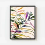 affiche de feuilles de palmier aux couleurs vives dans des tons de rose jaune ve avec cadre.webp