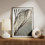 affiche de feuilles de palmier dorees et vertes sur fond en pierre typographie b meuble.webp