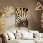 affiche de feuilles de palmier seche beige et marron clair salon.webp