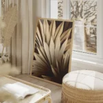 affiche de feuilles de palmier seche beige et marron clair salon beige.webp