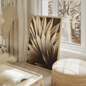 affiche de feuilles de palmier seche beige et marron clair salon beige.webp