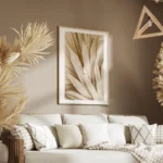 affiche de feuilles de palmier sechees beiges texture granulee aspect naturel et salon.webp