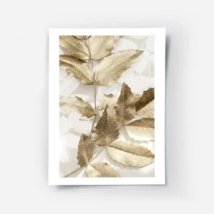 affiche de feuilles dorees festives avec des reflets scintillants sur fond blanc.webp