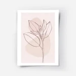 affiche de feuilles roses en line art sur fond rose texture avec deux cercles.webp