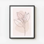 affiche de feuilles roses en line art sur fond rose texture avec deux cercles avec cadre.webp