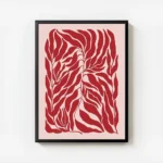 affiche de feuilles rouges sur fond rose motif graphique avec cadre.webp