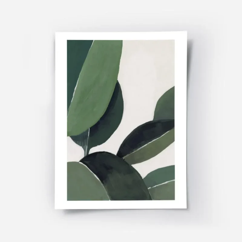 affiche de feuilles vertes peintes a la main en gouache sur fond clair avec des .webp