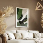 affiche de feuilles vertes peintes a la main en gouache sur fond clair avec des salon.webp