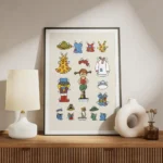 affiche de fifi brindacier en poupee decoupee avec divers vetements et accessoir meuble.webp