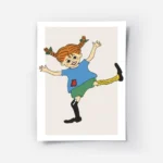 affiche de fifi brindacier une fille rousse souriante avec des tresses levant le.webp