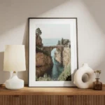 affiche de fiordo di furore avec un pont en pierre et une mer turquoise meuble.webp