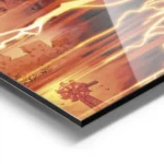 affiche de flash super heros courant laissant des trainees de lumiere oranges et aluminium.webp