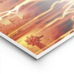 affiche de flash super heros courant laissant des trainees de lumiere oranges et lightpanel.webp