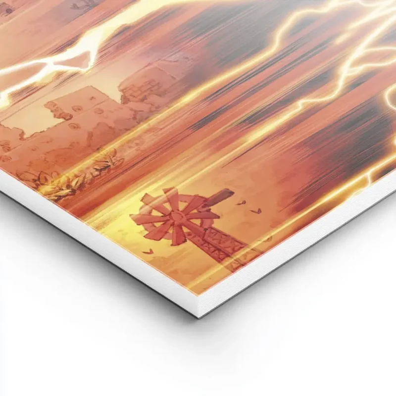 affiche de flash super heros courant laissant des trainees de lumiere oranges et lightpanel.webp