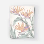 affiche de fleur oiseau de paradis avec des fleurs oranges et violettes sur fond.webp