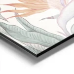 affiche de fleur oiseau de paradis avec des fleurs oranges et violettes sur fond aluminium.webp