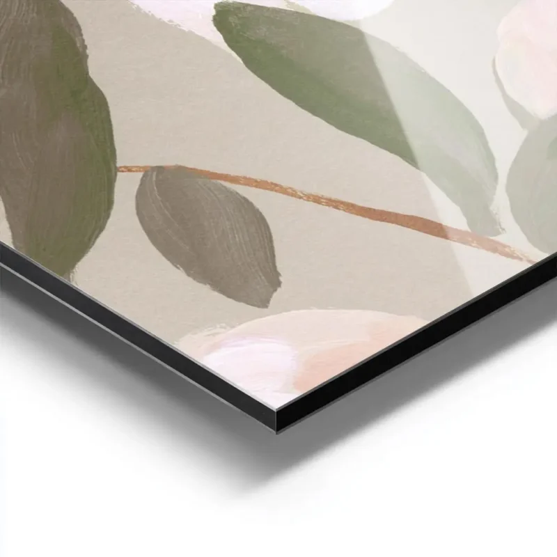affiche de fleur rose pale et blanche sur une branche style coup de pinceau pein aluminium.webp