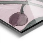 affiche de fleur violette avec des branches vertes sur fond rose clair style pei aluminium.webp