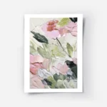 affiche de fleurs abstraites avec une peinture texturee en rose vert et blanc.webp