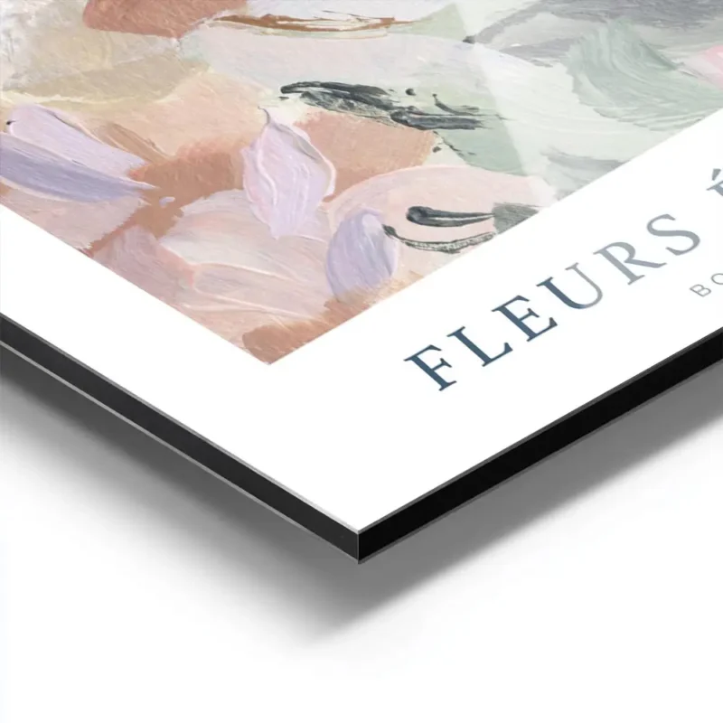 affiche de fleurs abstraites roses et vertes avec un texte bleu et typographie n aluminium.webp