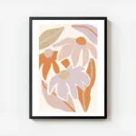 affiche de fleurs abstraites roses orange et violettes sur fond clair avec cadre.webp