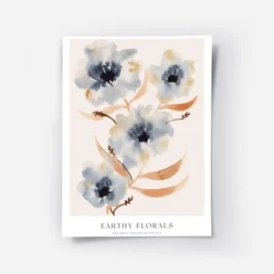 affiche de fleurs aquarelles grises et oranges avec typographie sur fond beige p.webp
