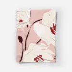 affiche de fleurs blanches avec des details rouges sur fond rose pale style pein.webp