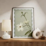 affiche de fleurs blanches sur fond vert doux aux petales delicats et a la typog meuble.webp