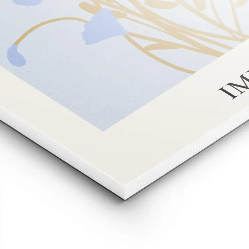 affiche de fleurs bleues et tiges marron sur fond bleu clair avec le texte fleur lightpanel.webp