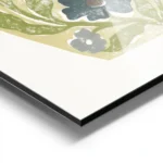 affiche de fleurs bleues et vertes stylisees dans un vase jaune pale avec des mo aluminium.webp