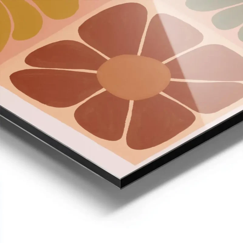 affiche de fleurs carrees graphiques aux couleurs vives aluminium.webp